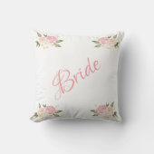 Bride Pink Floral Script Chic Waterverf Wedding Kussen (Voorkant)