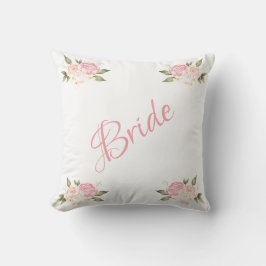 Bride Pink Floral Script Chic Waterverf Wedding Kussen