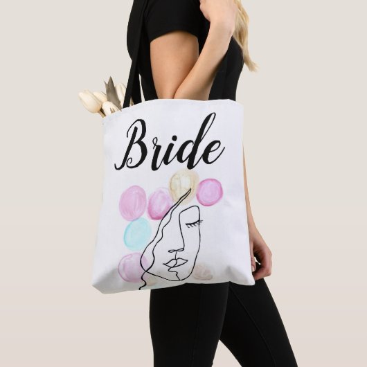 Bride Pink Gray Typografie Elegant Wedding Tas Ba (Dichtbij)