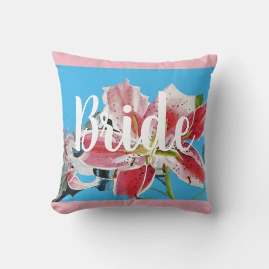 Bride Pink Retro Lily floral Wedding Decor Cushion Kussen (Voorkant)