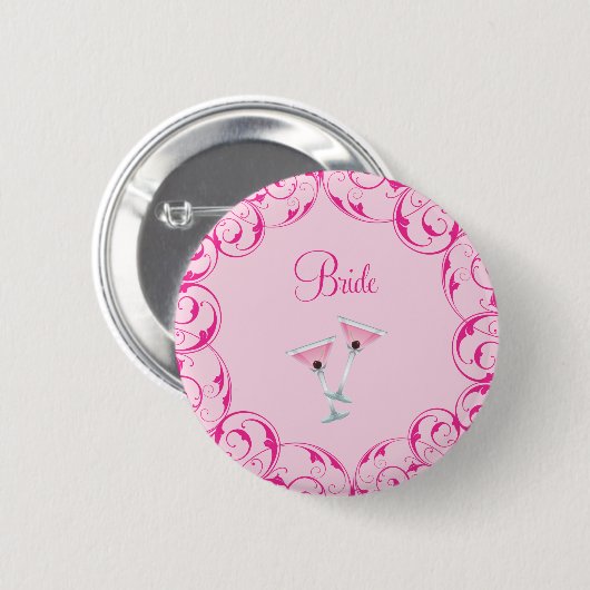 Bride Pink Swirl Martini Button (Voorkant /achterkant)