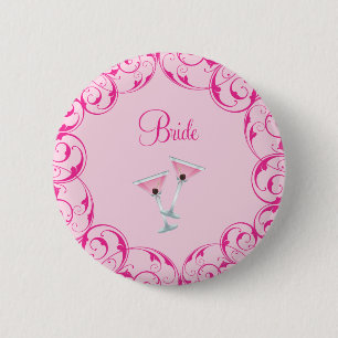 Bride Pink Swirl Martini Button