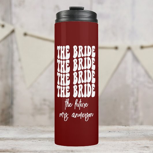 Bride Red Groovy Retro Aangepaste Bachelorette Thermosbeker
