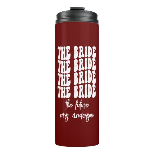 Bride Red Groovy Retro Aangepaste Bachelorette Thermosbeker (Voorkant)