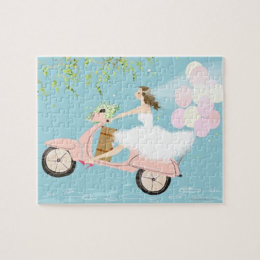 Bride Riding een Scooter Legpuzzel (Horizontaal)