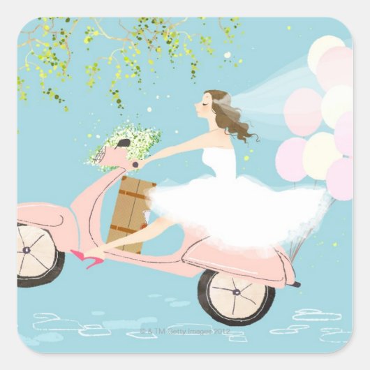 Bride Riding een Scooter Vierkante Sticker (Voorkant)