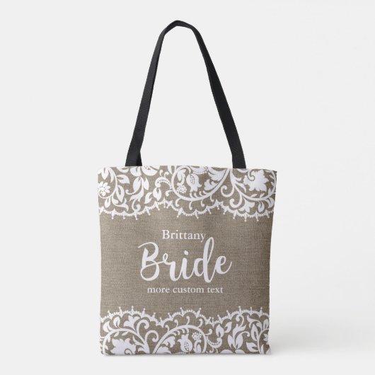 Bride Rustic Lace Burlap Wedding Persoonlijk Tote Bag (Achterkant)