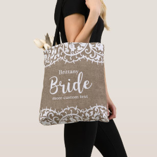 Bride Rustic Lace Burlap Wedding Persoonlijk Tote Bag