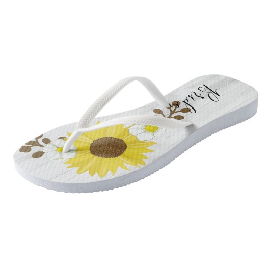 Bride Rustic Wood Sunflower Teenslippers (Schuin)
