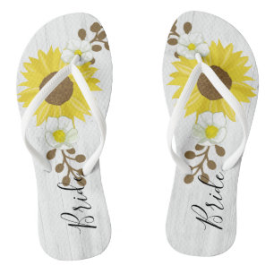 Bride Rustic Wood Sunflower Teenslippers