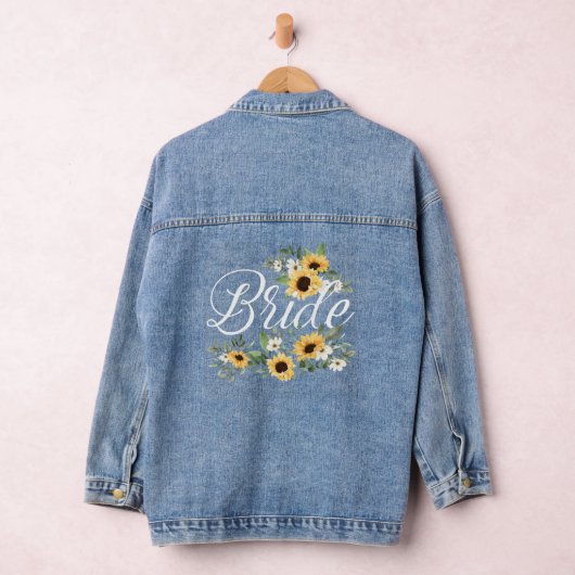 Bride Script Land Chique Waterverf Zonnebloemen Denim Jacket (Hangar)