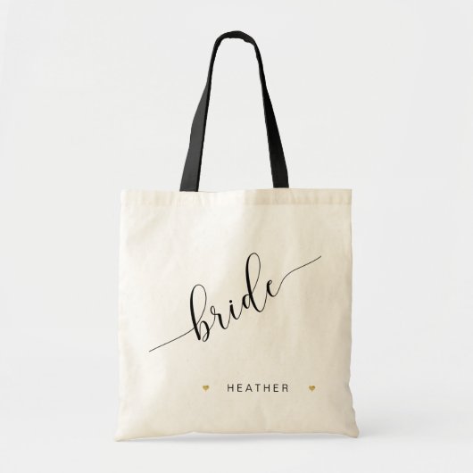 Bride Script Simple Modern Bridal Party Gold Heart Tote Bag (Voorkant)