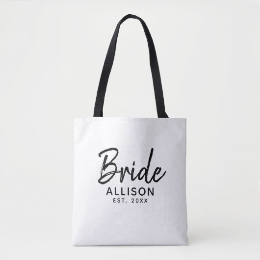 Bride Script White Black Vastgestelde datum Monogr Tote Bag (Voorkant)