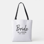 Bride Script White Black Vastgestelde datum Monogr Tote Bag (Achterkant)