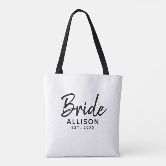 Bride Script White Black Vastgestelde datum Monogr Tote Bag (Achterkant)