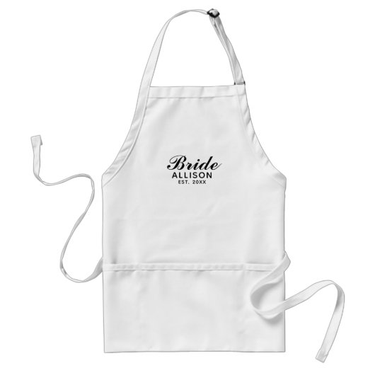 Bride Script White Black Vestigde Naam Datum Standaard Schort (Voorkant)