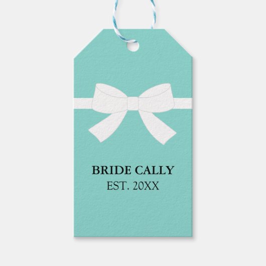 BRIDE Shower Blauwgroen Blue Tiara Party Gift Labe Cadeaulabel (Voorkant)