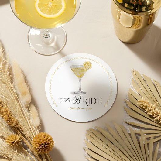 Bride Signature Cocktail Waterverf Wedding Drink Ronde Kartonnen Onderzetter