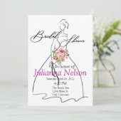 Bride silhouette en roze vrijgezellenfeest kaart (Staand voorkant)