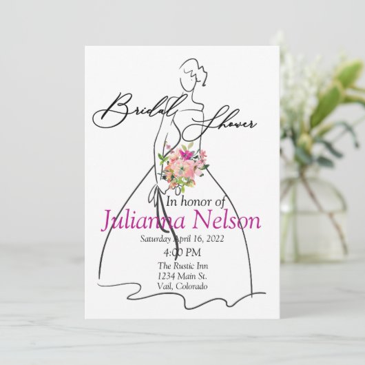 Bride silhouette en roze vrijgezellenfeest kaart (Staand voorkant)