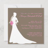 Bride Silhouette met Roze Bloemen Vrijgezellenfees Kaart (Voorkant)