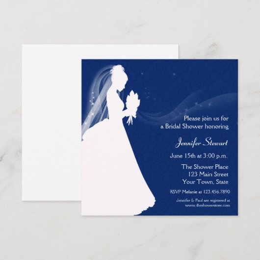 Bride Silhouette, Navy Blue, Shower Invitation Kaart (Voorkant / Achterkant)