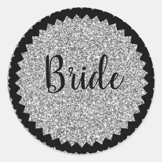Bride Silver Glitter Classic Round Sticker Custom (Voorkant)