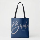 Bride Silver Glitter & Navy Princess Calligraphy Tote Bag (Voorkant)