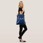 Bride Silver Glitter & Navy Princess Calligraphy Tote Bag (Op model)