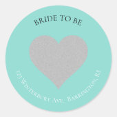 BRIDE Silver Heart Wedding Suite Return Address Ronde Sticker (Voorkant)