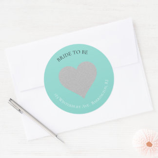 BRIDE Silver Heart Wedding Suite Return Address Ronde Sticker