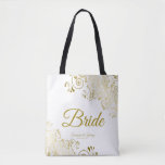 Bride Simple Elegant Wedding Canvas tas White Gold<br><div class="desc">Deze Bride-canvas tassen zijn ontworpen om te coördineren met onze Gold Foil Elegant Wedding Suite en zijn volledig aanpasbaar. Het eenvoudige ontwerp omvat gouden manuscripttekst met een florale grens over een witte achtergrond. Alle tekst kan worden aangepast. Geweldige herinnering van je speciale dag!</div>