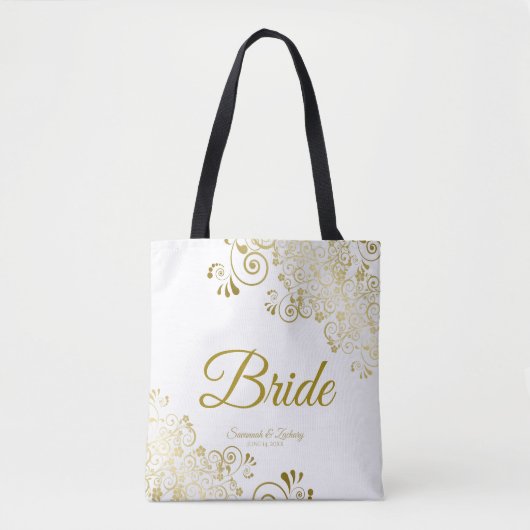 Bride Simple Elegant Wedding Canvas tas White Gold (Voorkant)