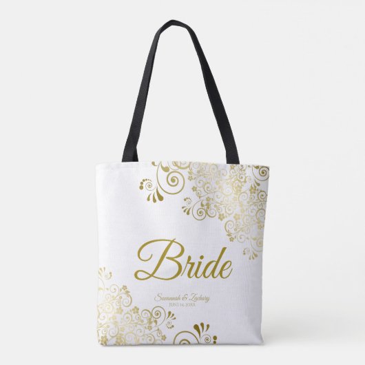 Bride Simple Elegant Wedding Canvas tas White Gold (Achterkant)