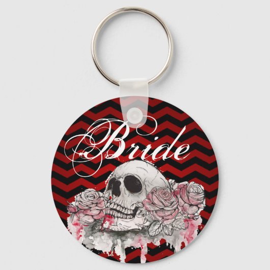 Bride Sleutelhanger schedel Roos gothic Chevron zw (Voorkant)