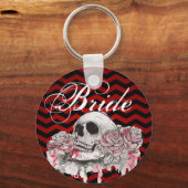 Bride Sleutelhanger schedel Roos gothic Chevron zw (Voorkant)