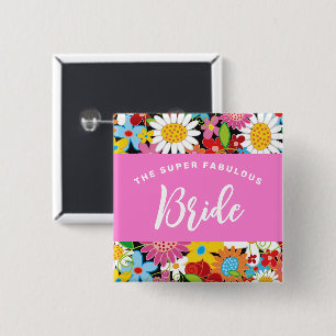 BRIDE Spring Flowers Garden Wedding Name Tag Vierkante Button 5,1 Cm