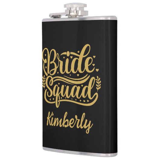 Bride Squad Black en Gold Word Art gepersonaliseer Heupfles (Links)