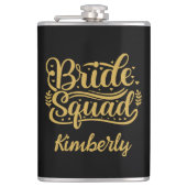 Bride Squad Black en Gold Word Art gepersonaliseer Heupfles (Voorkant)