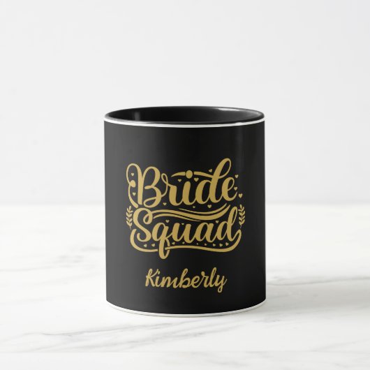 Bride Squad Black en Gold Word Art gepersonaliseer Mok (Midden)