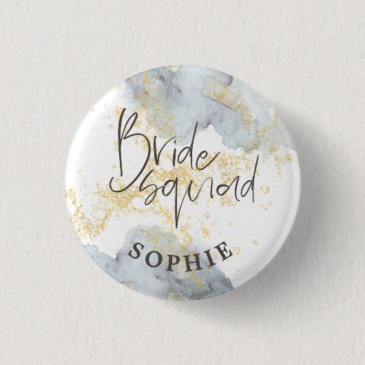 Bride Squad Blue Ombre Waterverf Gold Splash Naam Ronde Button 3,2 Cm (Voorkant)