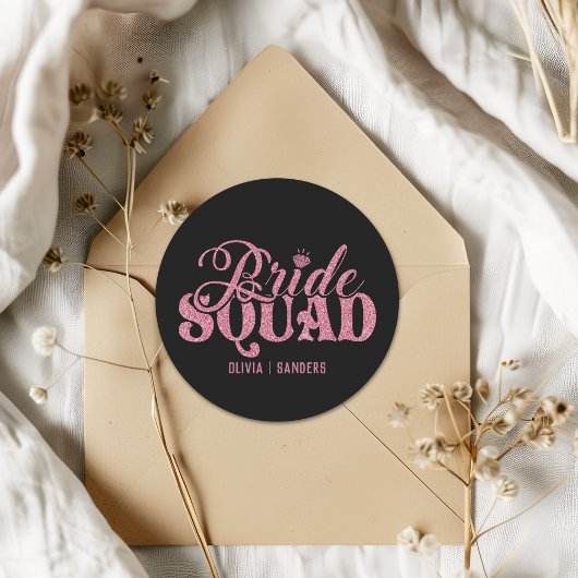 Bride Squad Bright Pink Ronde Sticker