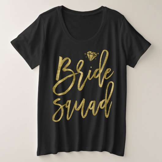 Bride Squad Faux Gold Plus, schitterend zwart Grote Maat T-shirt (Design voorkant)