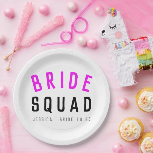 Bride Squad | Hot-roze Bachelorette Bridesmaid Papieren Bordje (Feest)