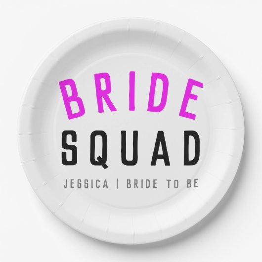 Bride Squad | Hot-roze Bachelorette Bridesmaid Papieren Bordje (Voorkant)
