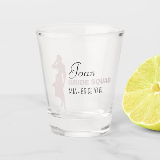 Bride Squad | Hot-roze Bachelorette Bridesmaid Shot Glas (Voorkant)