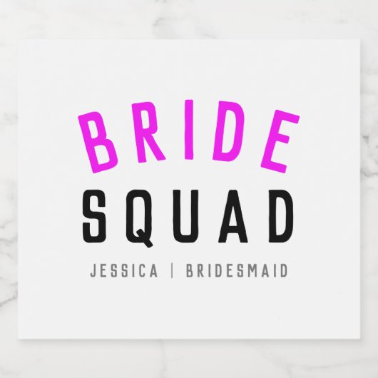 Bride Squad | Hot-roze Bachelorette Bridesmaid Sparkling Wijnetiket (Enkel label)