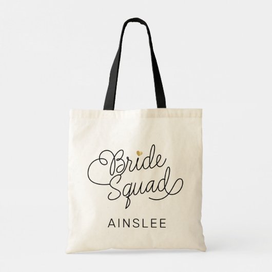 Bride Squad Modern Script Gold Wedding Name Tote Bag (Achterkant)