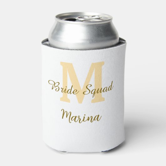 Bride squad monogram golden bridal shower simple  blikjeskoeler (Blikje Voorkant)