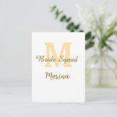 Bride squad monogram golden bridal shower simple  briefkaart (Staand voorkant)